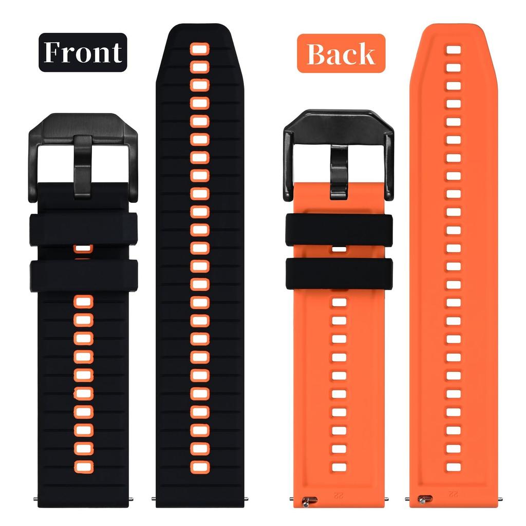 Anbeer 24mm Silicone Watch Quick Release Sporty Rubber Black Orange with Black Buckle Two-Tone Strap, Band, &