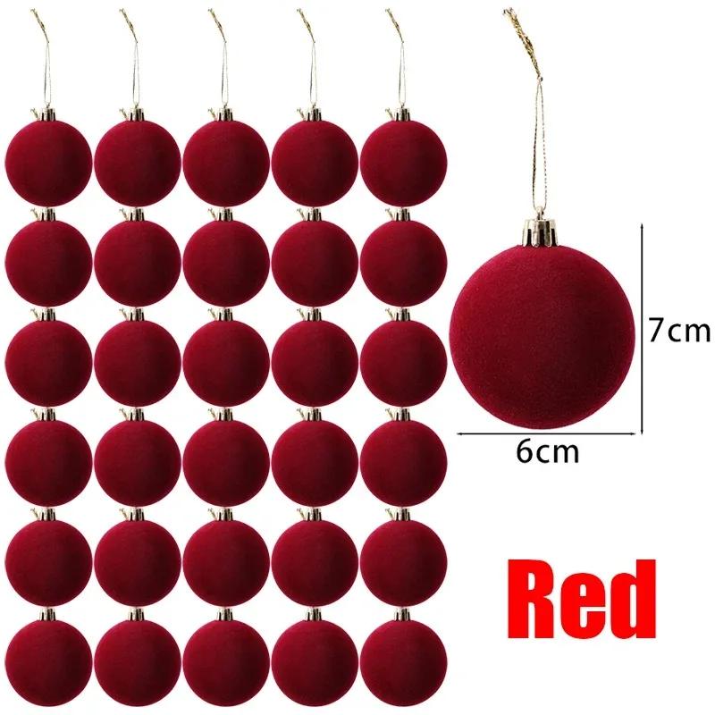 

30/6pcs Flocked Christmas Hanging Balls Ornaments Xmas Tree Pendents Velvet Ball Wedding New Year Party Romantic Decoration 6pcs красный
