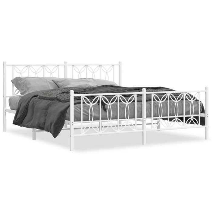 VidaXL Cadre de lit métal sans matelas et pied de lit blanc 183x213 cm 376200