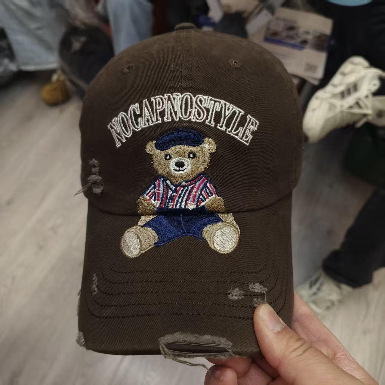 

2026 Hat Baseball Cap Washed Retro Versatile New Embroidered Bear Denim Men and Women Peaked Caps Adjustable