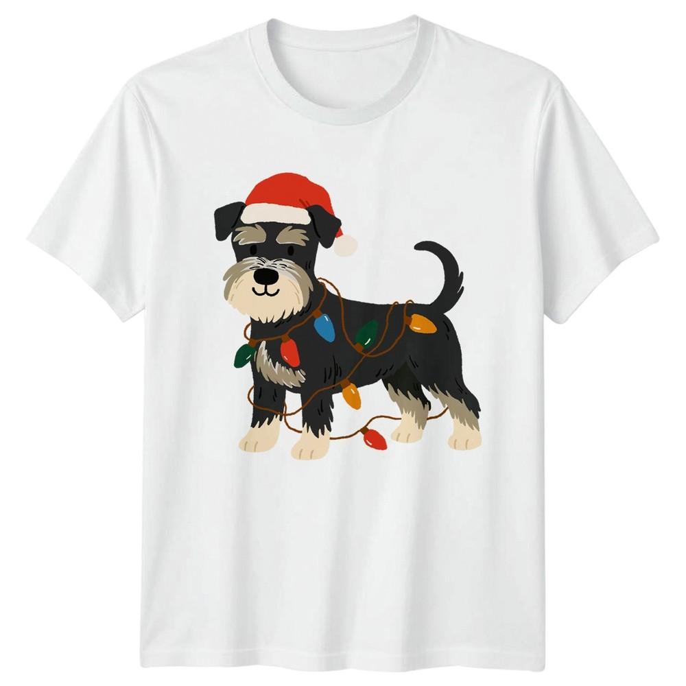 Schnauzer Dog Christmas Lights Hat Unisexs Unisexs Graphic Tee Animal Holiday S