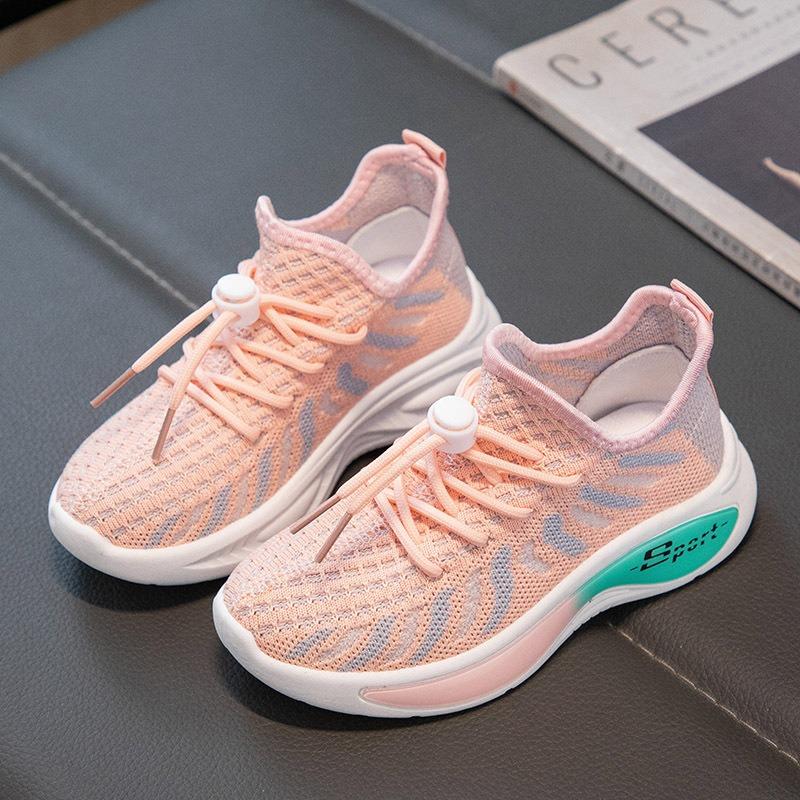 Children's New Spring and Autumn Girls Net Surface Breathable Flying Woven Shoes Boys Non-slip Soft Sole Sports Shoes Tide
