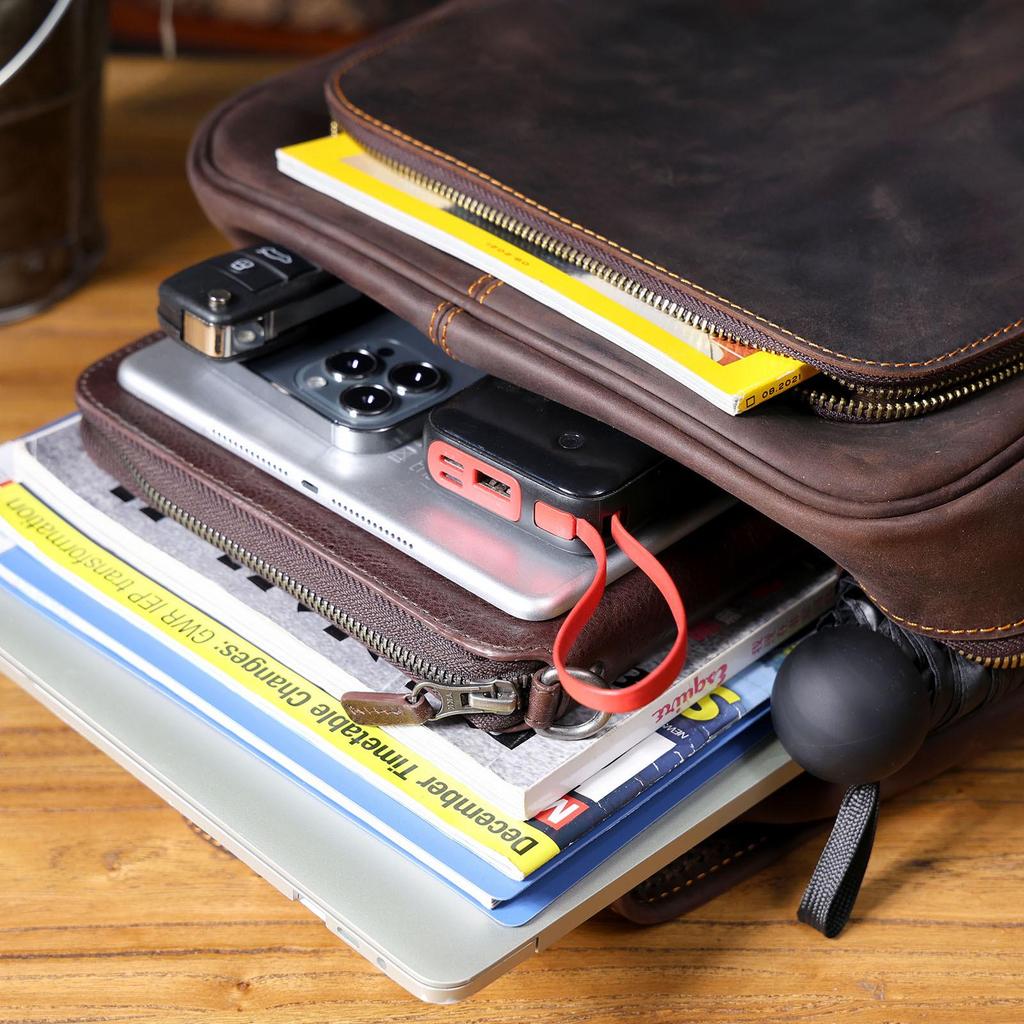 Sivok Retro Men's Genuine Leather Cowhide Laptop Backpack