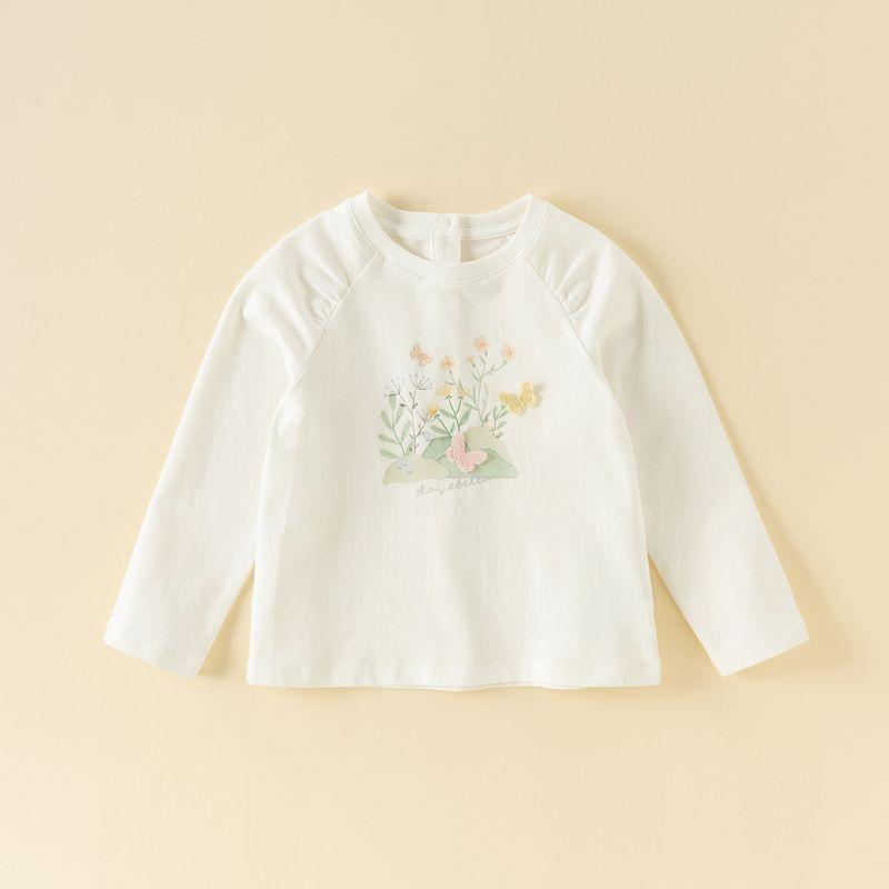 David Bella Kidsren's Long-Sleeved T-Shirt Girls' 2026 Spring New Style White Bottoming Shirt Baby Girl Class a Top