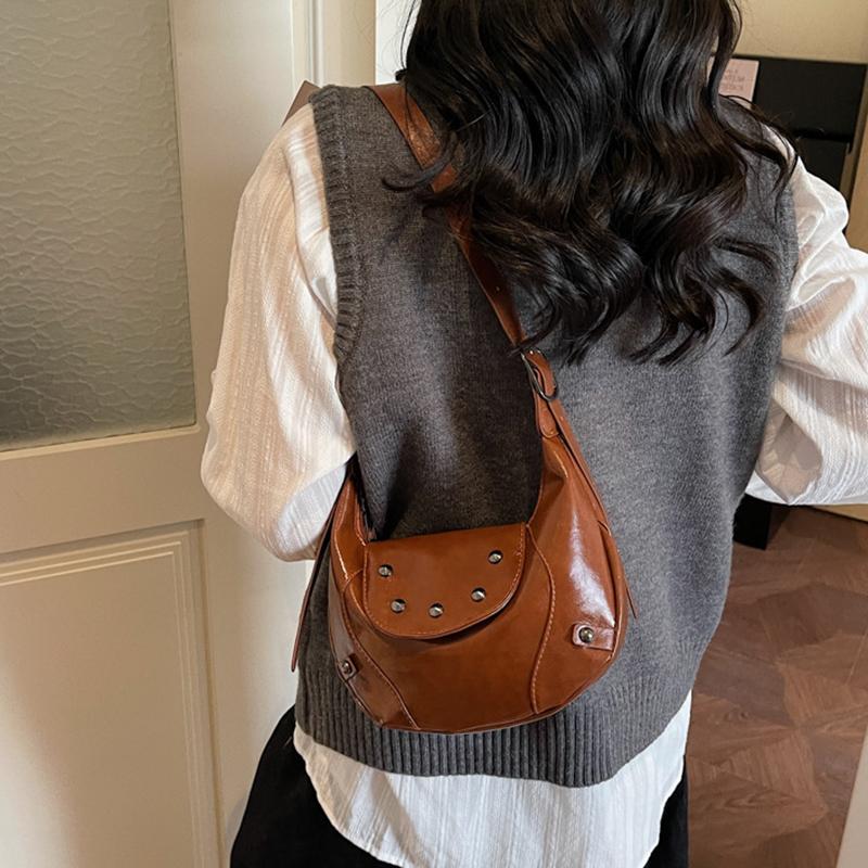 Trendy Fashion Rivet Handbag, High-end Texture Large-capacity Women's Underarm Bag, Retro Design Hobo Crossbody Bag KTB