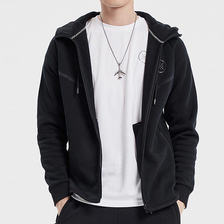 Li Ning Wade Collection Wade Collection, Fleece Lined Thermal Raglan Sports Hooded Jacket Men's Black AWDQ705-1
