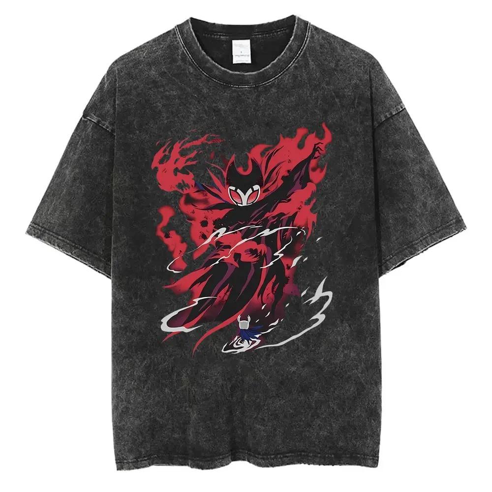 Magliette Hollow Knight Stampa Vintage Lavata Magliette Regali per Fan Uomo Donna Top Moda Casual Manica Corta Oversize