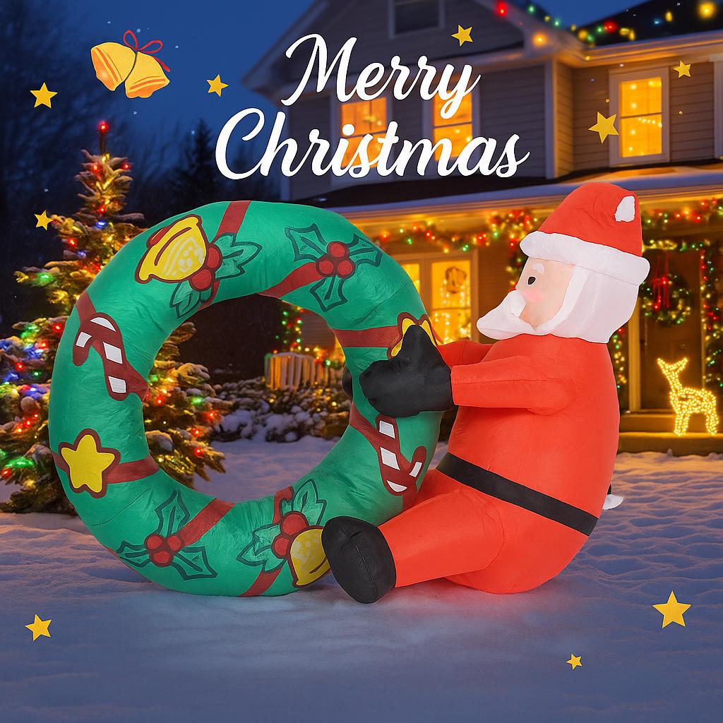 3.28FT Yard Party Decoration Inflatable swim circle Santa Toys LED Light Xmas Home Ornaments Supplies Christmas Holiday Gifts