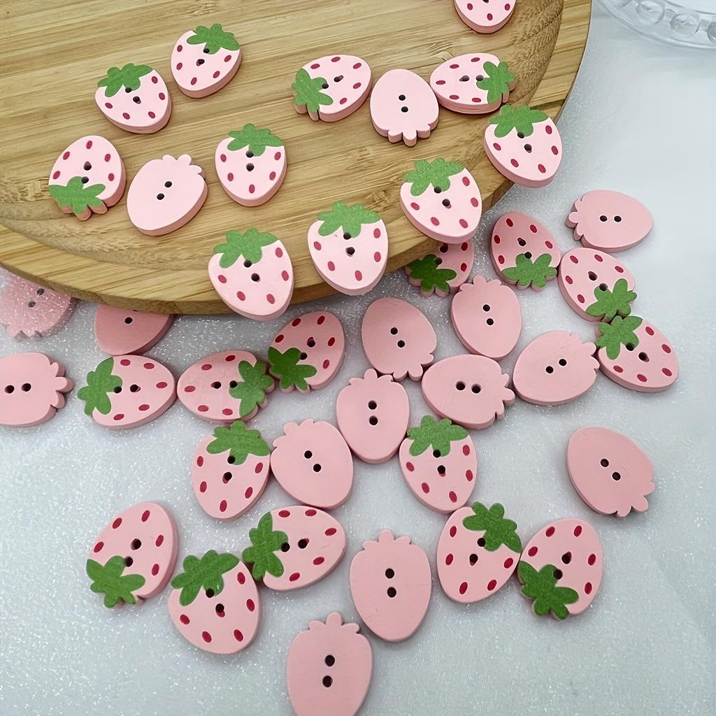 50pcs Strawberry-Shaped Wooden Buttons in Red and Pink for Scrapbooking, Sewing, DIY Crafts