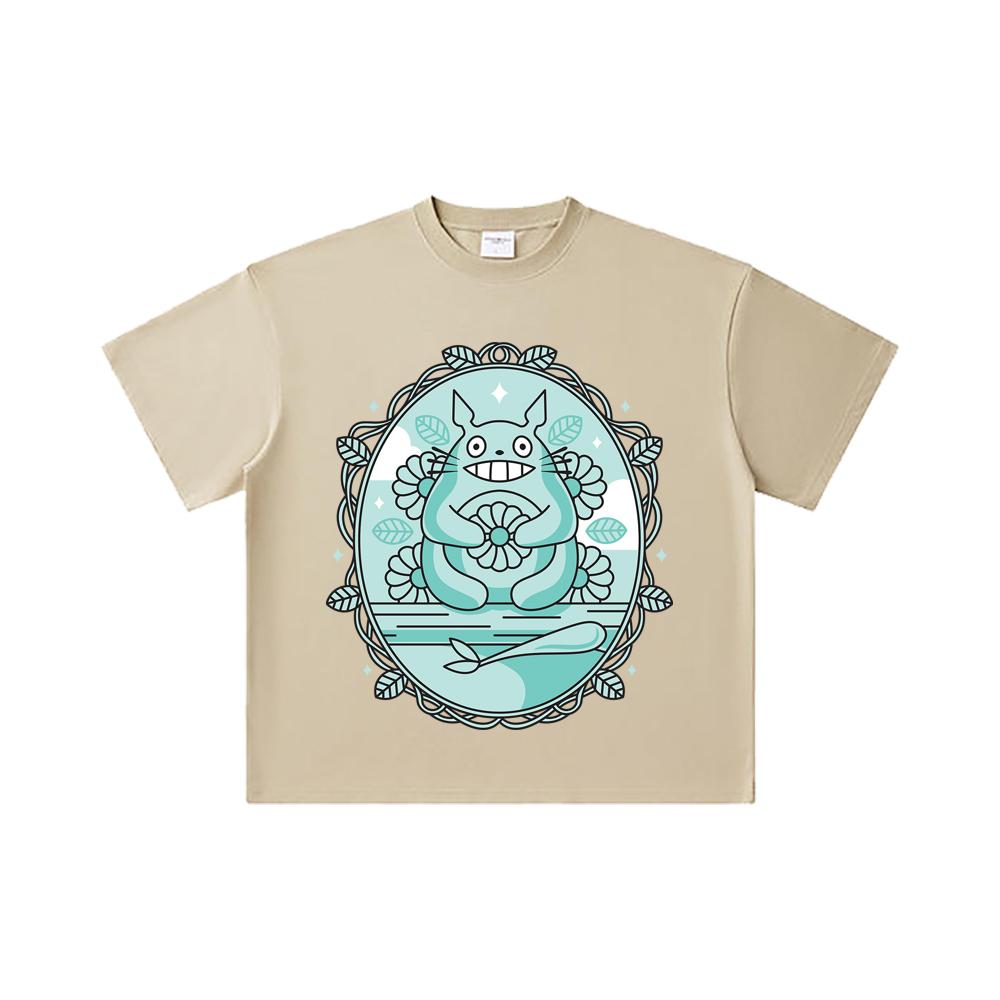 260 GSM Double Yarn 32 Count 100% Cotton Ghibli V6 Totoro Print Unisex Heavy Cotton T Shirt