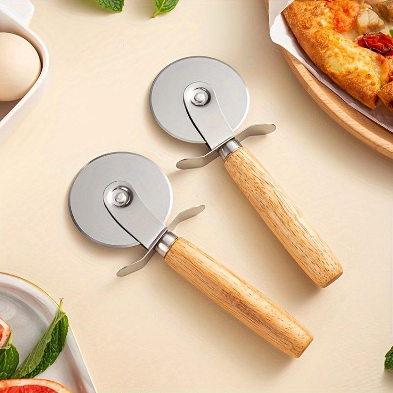 Premium Stainless Steel Pizza Cutter Wheel with Ergonomic Wooden Handle - Smooth Rolling Blade for Effortless Slicing of Pizza and Bread,
