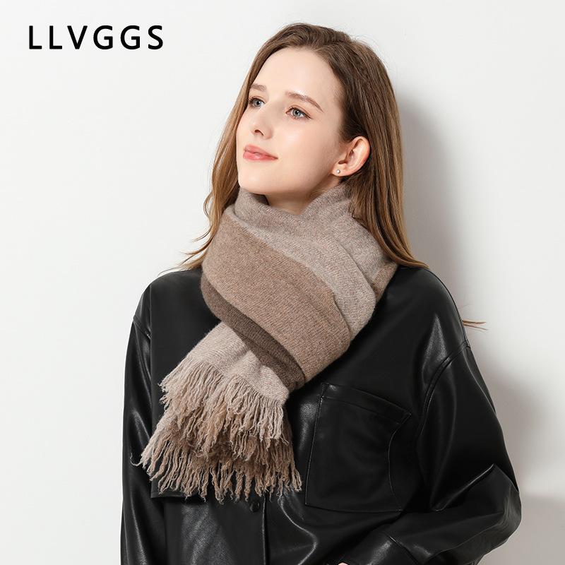 Pure cashmere scarf, double-sided large shawl, women's air-conditioned room, warm and dual-purpose girlfriend gift, high-end exterior with tassel