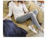Women's V-Neck Long-Sleeve Bamboo Cotton Pocket Tee - Autumn Collection, Loose Fit, Solid Color