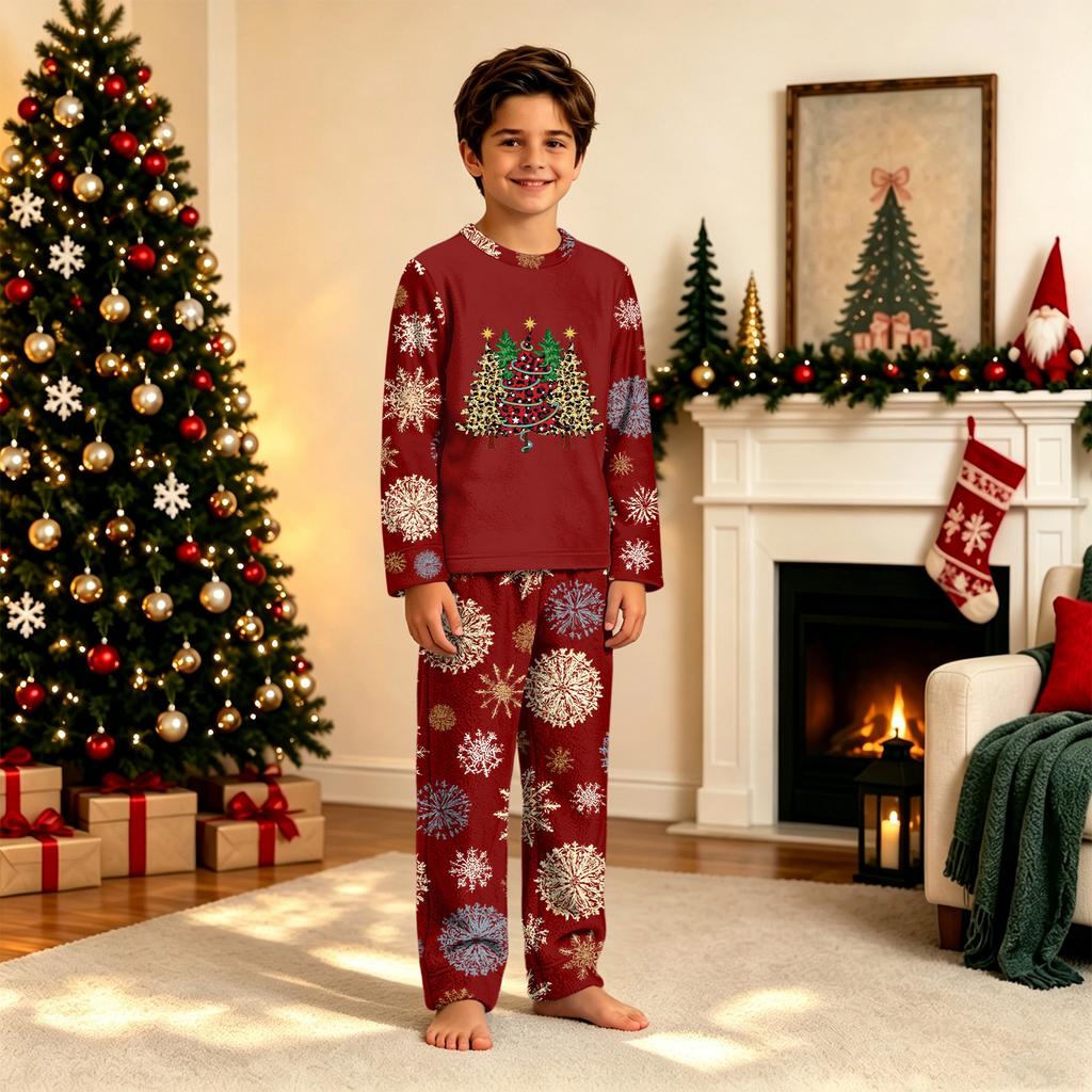 Family Matching Christmas Print Long Sleeve and Long Pants Loungewear Set