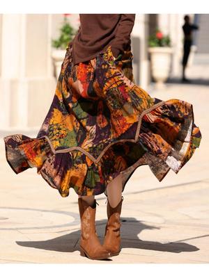 Oil Painting Printing Niche Design Skirt Woman Spring New Vintage Splicing Personality Skirt