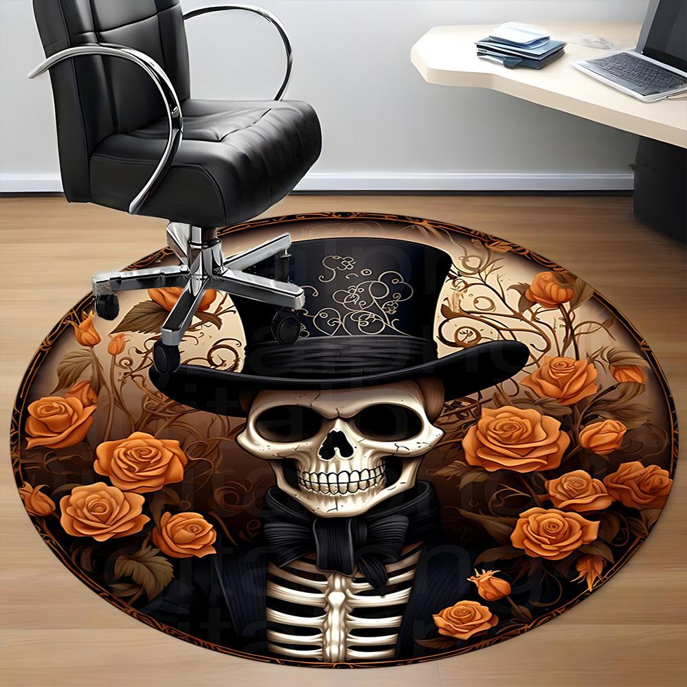 1pc Skull Roses Office Round Area Rug, Under Office Chairs Bedroom Living Room Home Decor, Room Deco, Available In Various Sizes