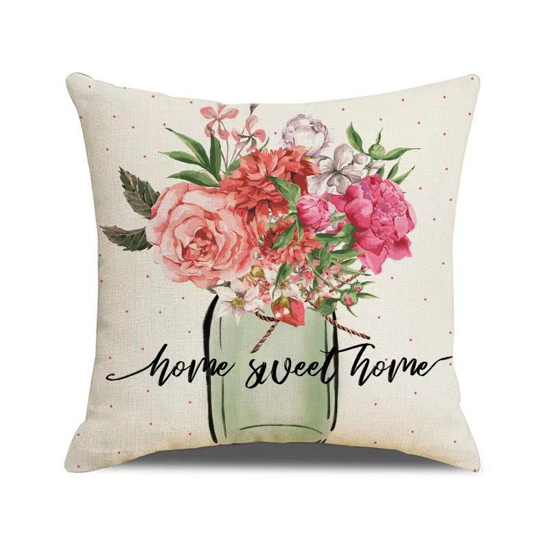 New Spring Geometric Print Pillow Cover Linen Green Set Combination Bedside Cushion Living Room Sofa Cushion Cover