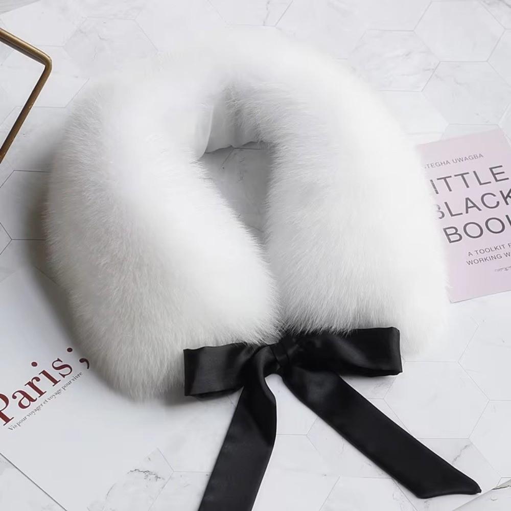 New Warm Fur Collar Scarf Soft Fluffy Neck Wrap Faux Fur Bow Ribbon Lady Neck Warmer for Fall Winter