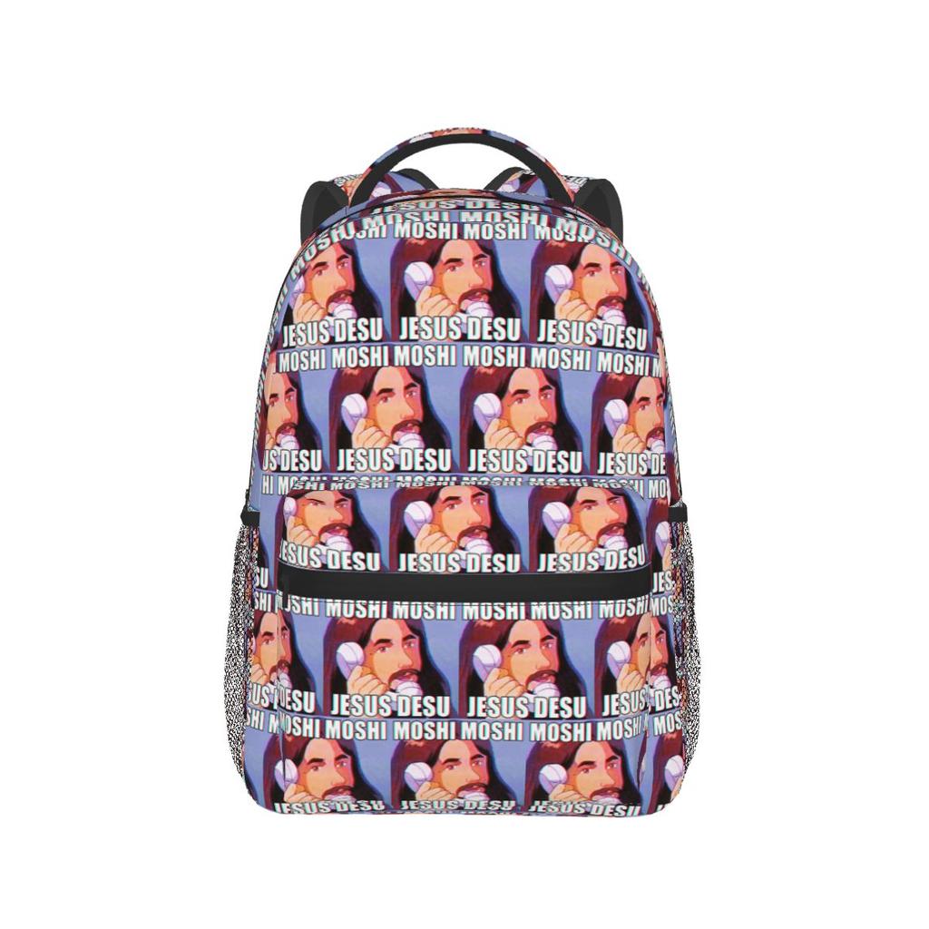 Moshi Moshi Jesus Desu Funny Backpack Student Boys Girls BookBag Kids School Bag Laptop Shoulder Bags for Men Women