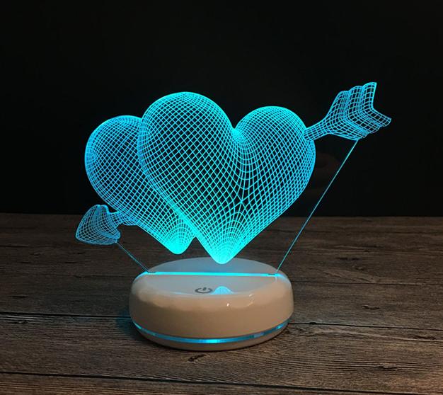 New Custom Crystal Laser Color Changing Christmas Holiday Heart Shape love 3D Table Light Wedding Led Gift Set