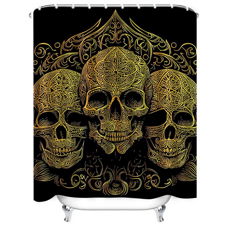 Tuniu Skull Pattern Shower Curtain Gothic Design Black Floral Skeleton Art Bathroom Decor