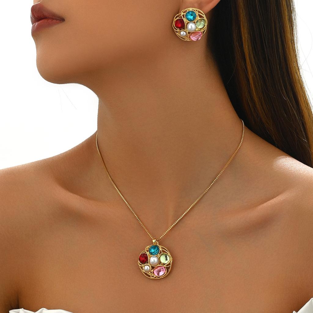 Hot Sale Women's Jewelry Set with Gemstone Wrap Design Long Necklace Pendant Versatile Earrings