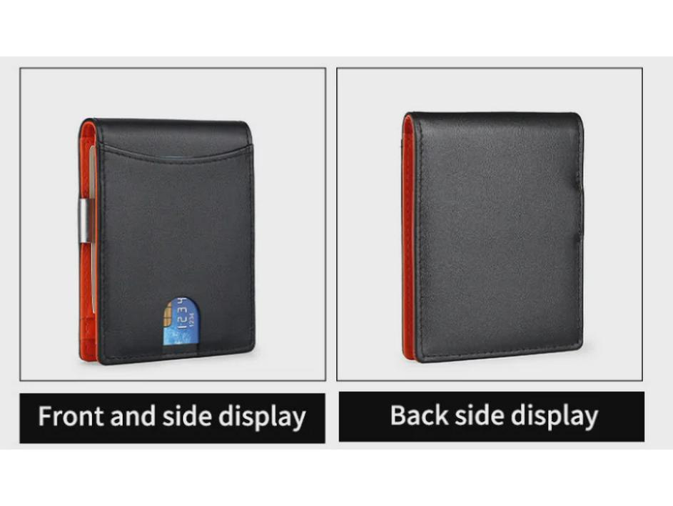 Premium Genuine Leather RFID-Blocking Short Wallet with ID and Card Holder, European and American Design.