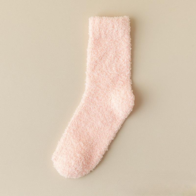 Solid-color Coral Fleece Socks - Children's Warm Sleep Socks with Added Padding and Thickened Mid-calf Floor Socks
