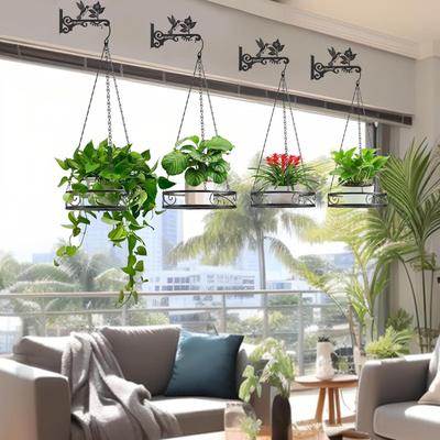 Colgador de Pared para Plantas 2 Piezas Ganchos para Macetas Estante Metálico de 10 Pulgadas Montado en la Pared Con Diseño de Pájaro Flor Para Linterna de Patio Carrillón de Viento