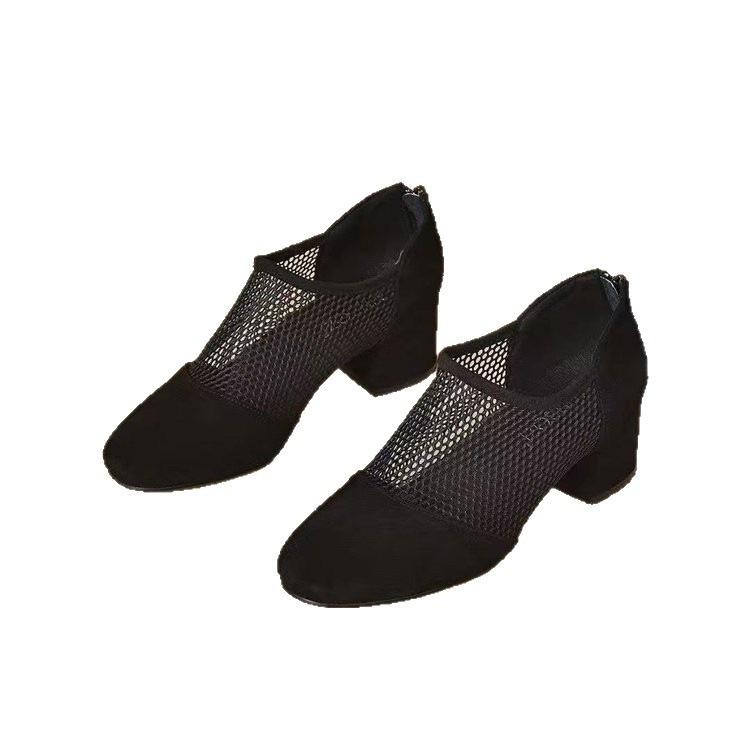 Nowe siateczkowe sandały letnie matowe grube obcasy buty na jeden sezon miękka skóra perforowana skórzane buty cienka siatka wysokie obcasy