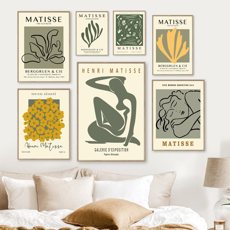 Matisse Abstract Flower Woman Posters Museum Wall Art Print Canvas Painting Sage Green Trendy Wall Pictures Living Room Decor