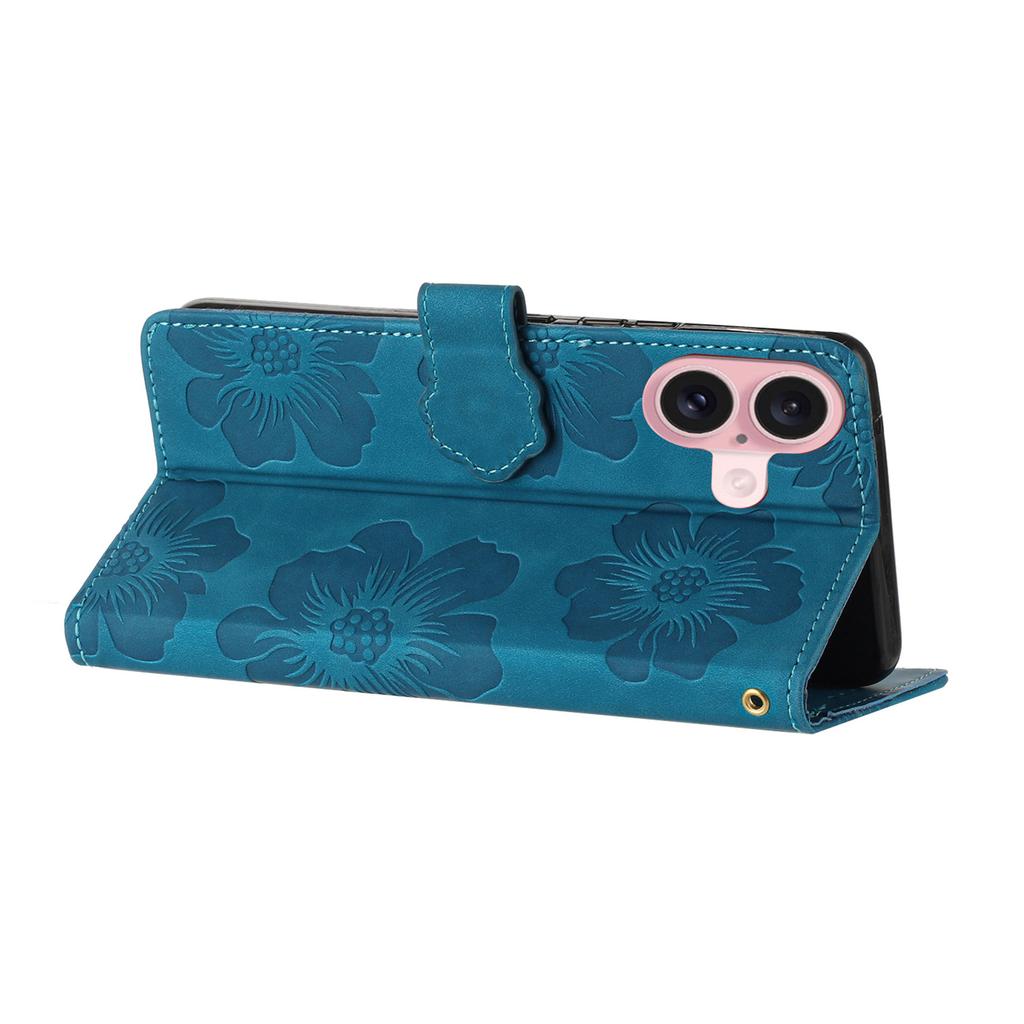 For iPhone 17 Case Flower Design Leather Wallet Phone Cover with Wrist Strap