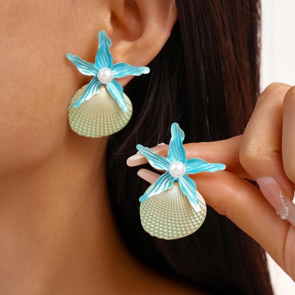 Conch Starfish Stud Earrings Scallop Starfish Pendant Earrings Charms Shell Drop Earrings  Party