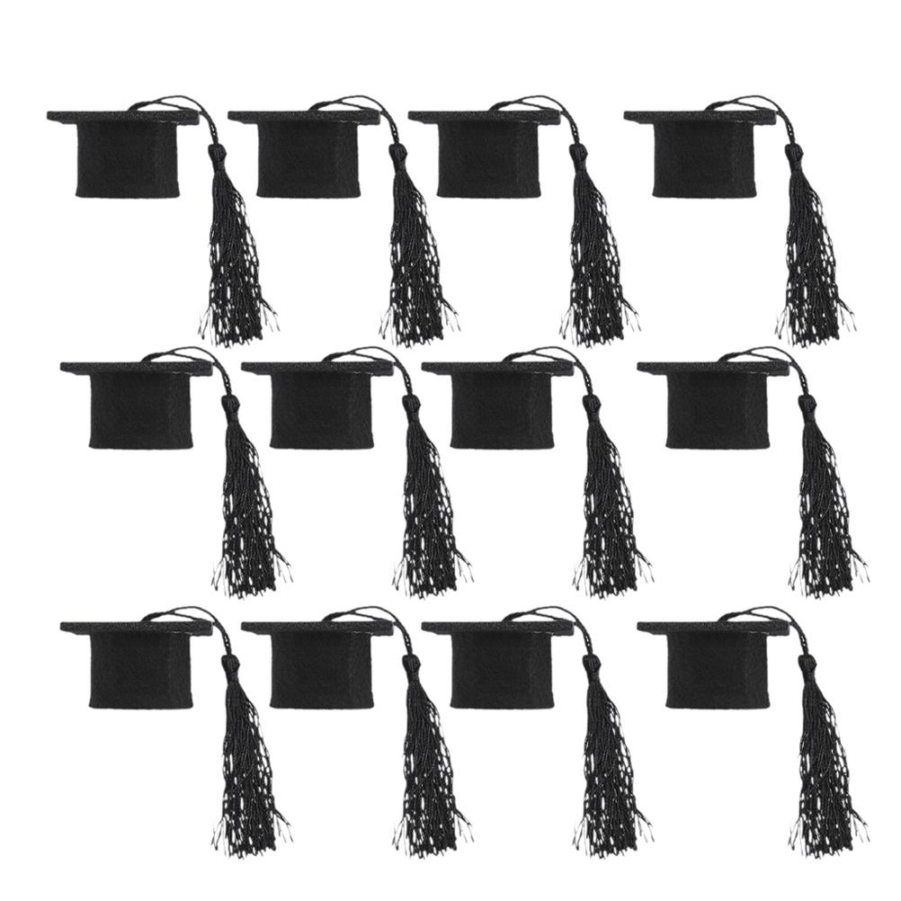 12pcs Mini Graduation Cap For Wine Bottle Decor Tassel Grad Hat Bottle Topper Party Supplies Jar Decoration Ornament