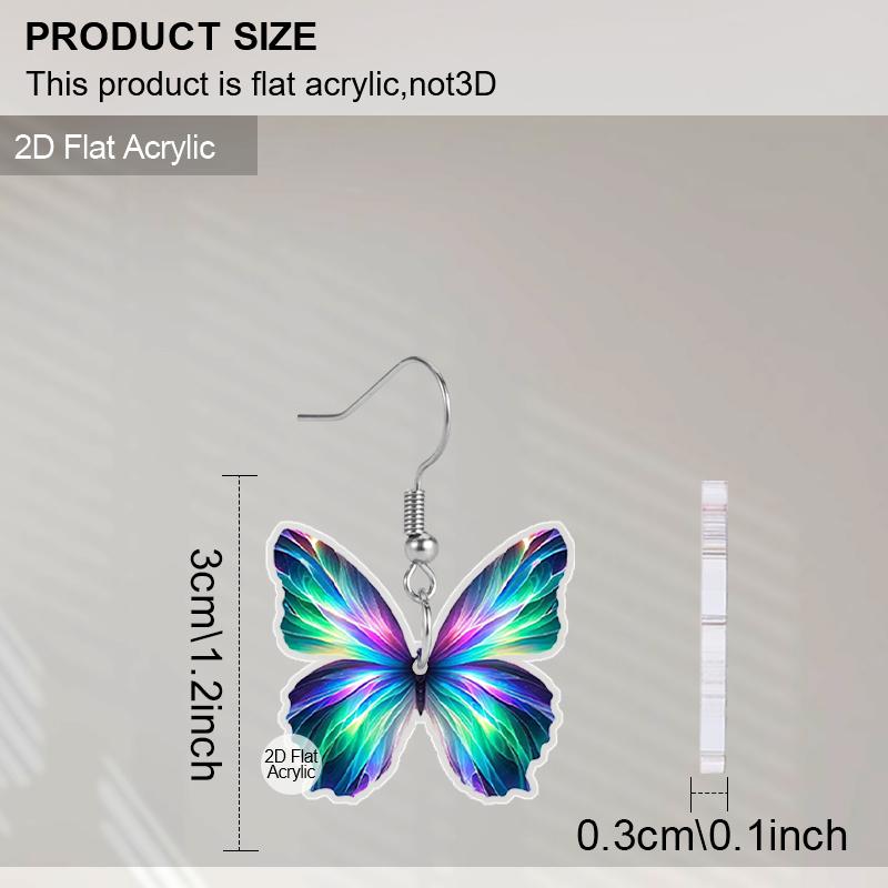 Cercei Acrilici Plați 2D cu Fluturi pentru Femei, Acrilic Aurora Morpho, Bijuterii Atârnate, Farmece Creative cu Insecte de Primăvară, Cadouri