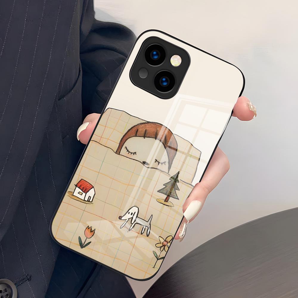 

Japan Y-Yoshimoto Nara Phone Case For IPhone 17 Pro Max 15 Pro 16 14 Plus 12 13 Mini 11 Pro Shockproof Glass Cover iPhone15 Plus