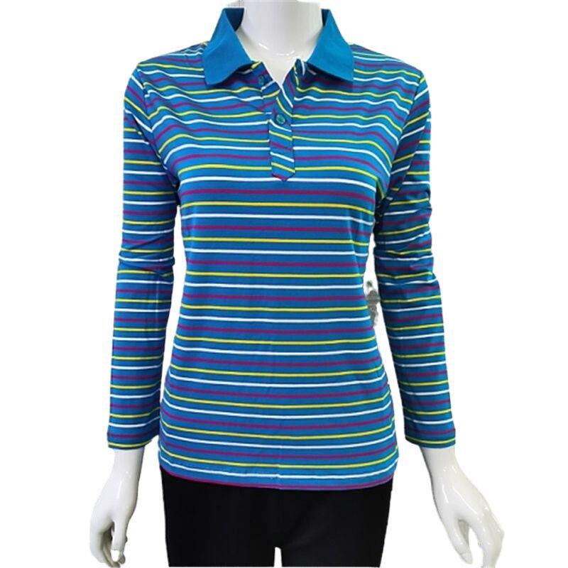 Women's Long-sleeved Cotton Polo Collar Long-sleeved T-shirt Striped Stretch Repair Bottoming Shirt