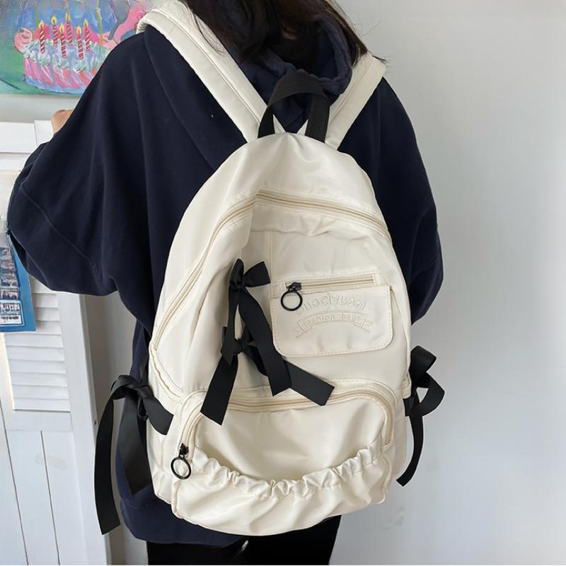 Sweet Bowknot College Student School Bags Contrasting Color Nylon Backpack for Junior High School Student Large Capacity Teenager Girl Shoulders Bag