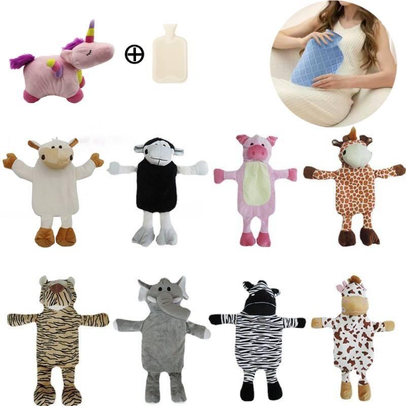Water Hot Bottle With Plush Cover Soft Fluffy Monkey Unicorn Rubber Hand Warmer