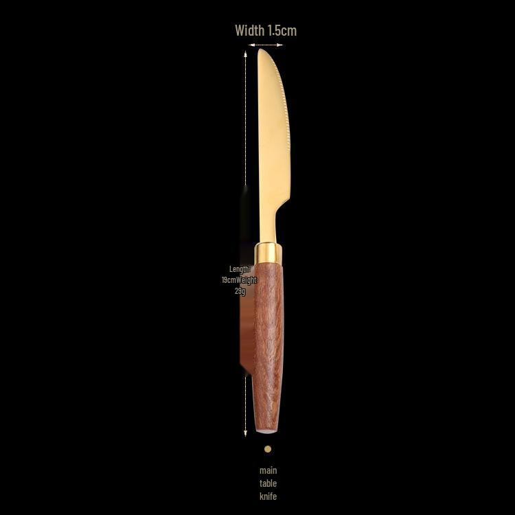 HS Western Cutlery Set: Exquisite Sapele Wood & 304 Stainless Steel Knife, Fork, Spoon with Round Wood Handle.
