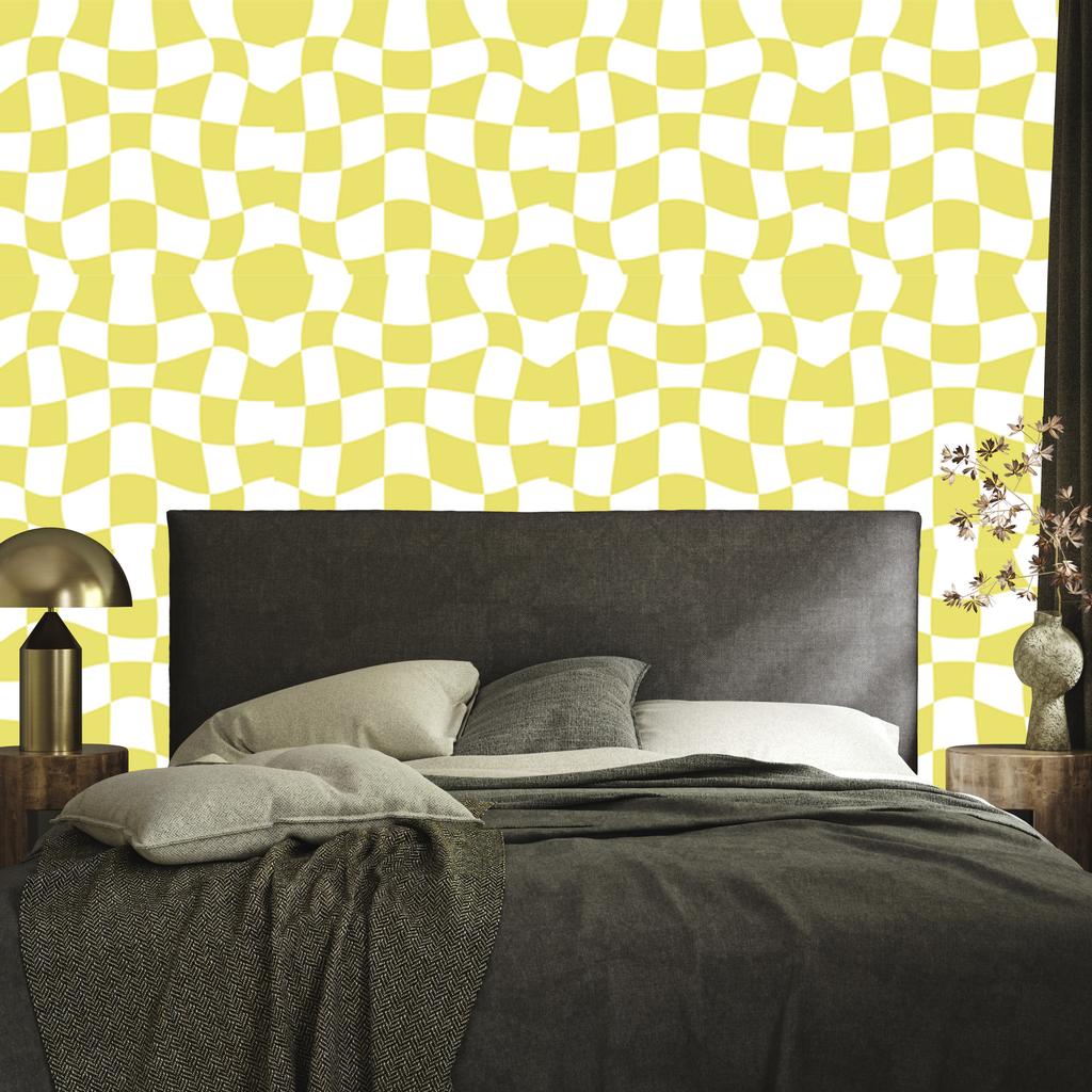 Wallpaper Casual Checkerboard White and Yellow for Living Room and Bedroom 50x1000