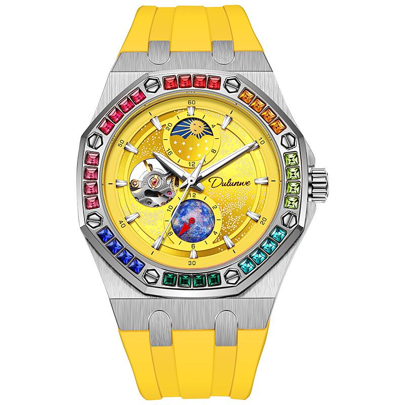 

Durenwei Мужские водонепроницаемые светящиеся механические часы из нержавеющей стали с радужными звездами