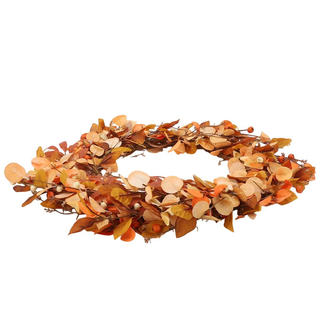 Fall Wreath with Artificial Wheat Ears Leaves Berry Branches Wreath for Door Window Wall Farmhouse