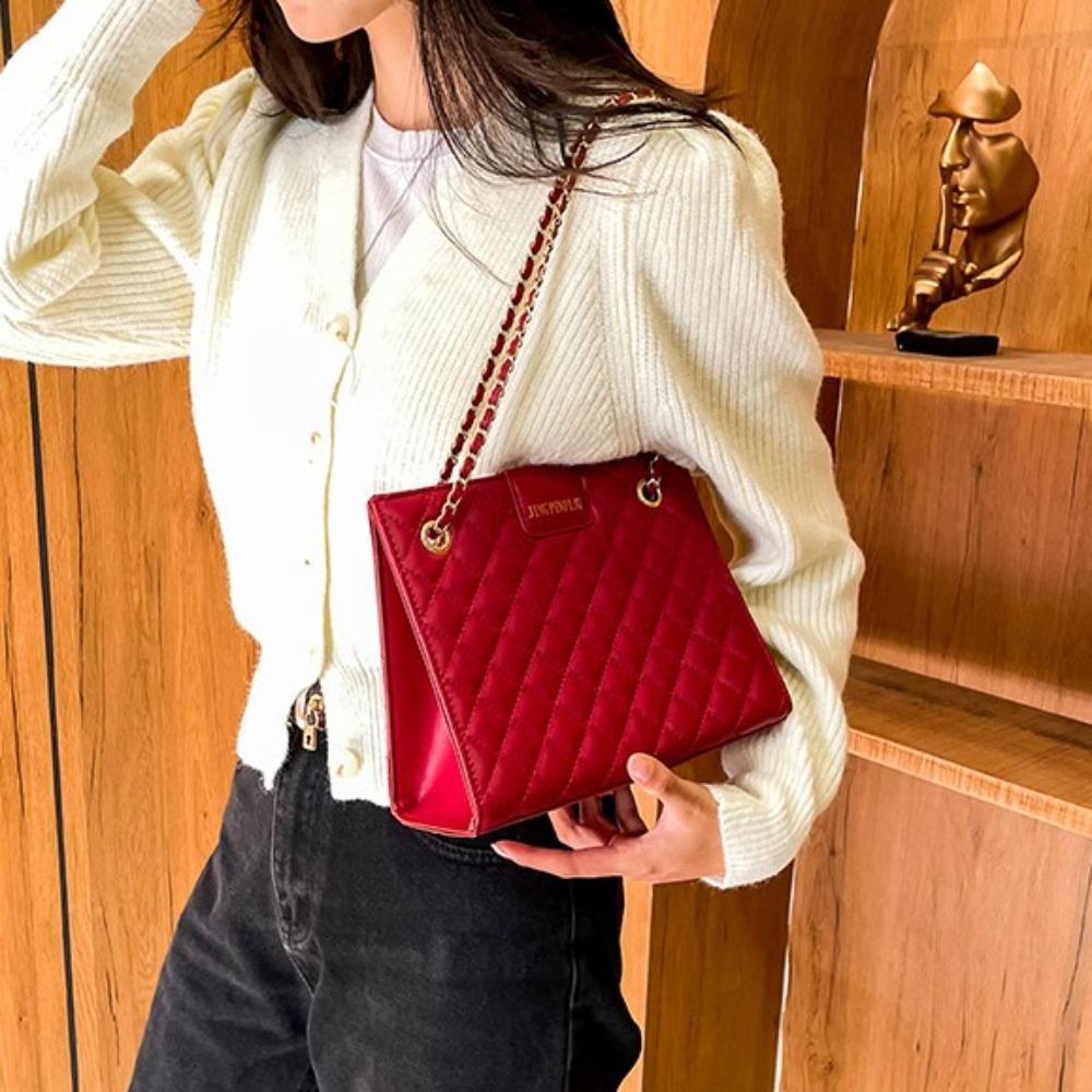 

Большая вместительная сумка-тоут с цепочкой, клетчатая сумка, высококачественная сумка через плечо