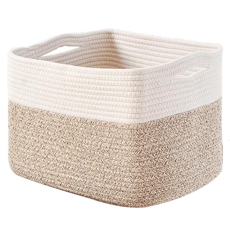 Rectangular Woven Storage Basket with Hollow Handles for Laundry and Toys 38x25x23cm
