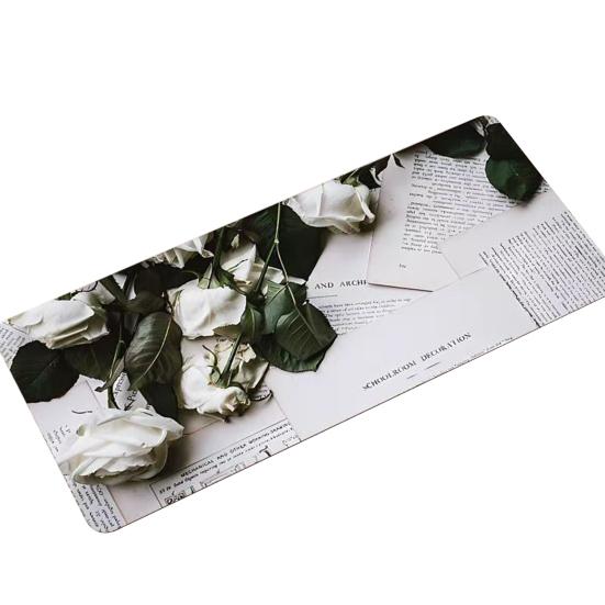 Mouse Pad Large Non-Slip with Floral Pattern Printed Desk Mat Diatom Mud Surface Easy to Clean Pad for Office Desk
