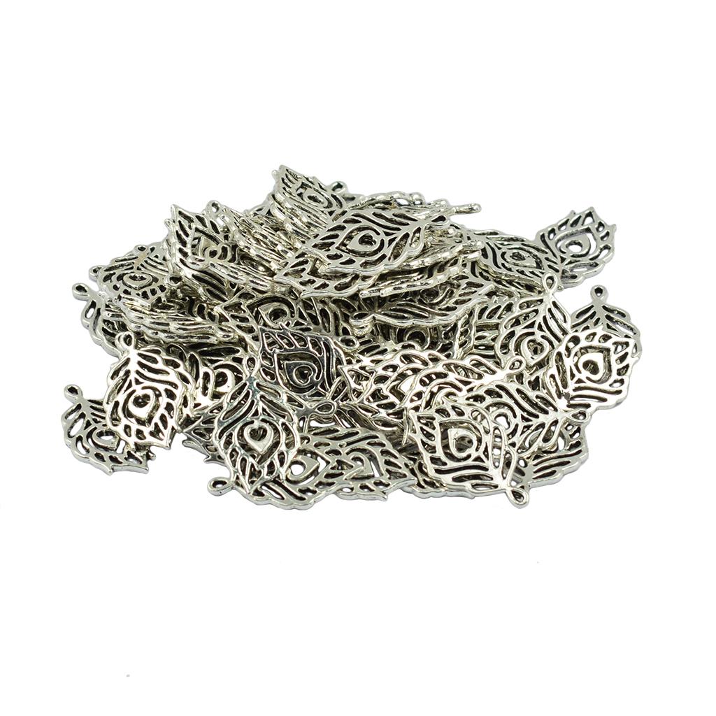 100pcs silver color feather Charms for Necklace Jewelry Making Accessories