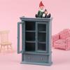 1PC 1:12 Dollhouse Miniature Furniture Haze Blue Double Door Glass Cabinet Cupboard Bookcase Model For Dollhouse Decor DIY Toys