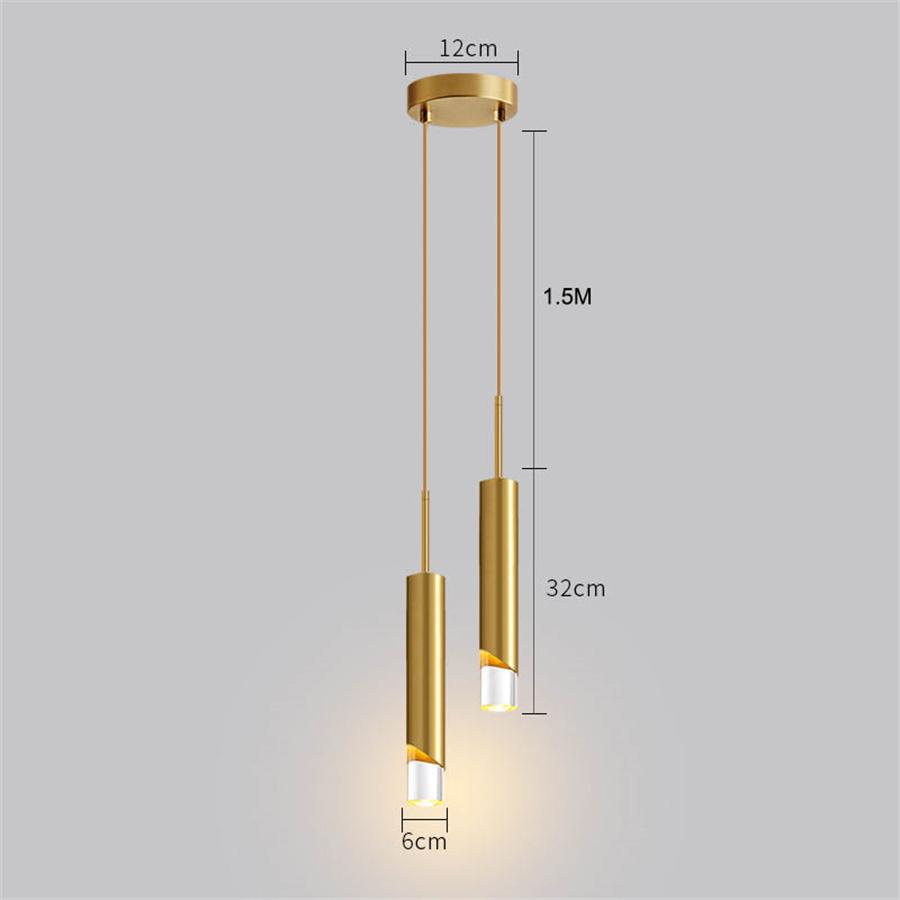 Black Golden Long Tube LED Pendant Light Kitchen Dining Room Shop Bar Acrylic Hanging Light Bedroom Bedside Suspension Light