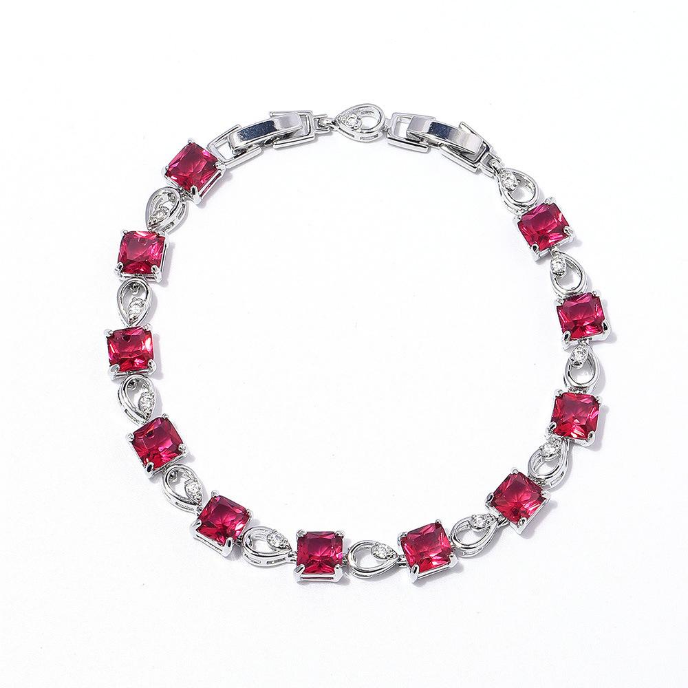 Браслет, Квадратный Циркон Изумрудный Браслет Женский Нишевый, Многоцветный Качественный Length 17.5 + 3cm